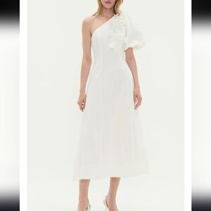 Aje Camille Midi White Party Cocktail Engagement Linen Dress Fit Like US 6-8